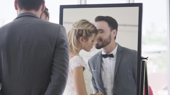 Happy Bride and Groom in Wedding Dress Prepare for Married in Wedding Ceremony