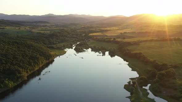 Flight Over The Trakiets Dam At Sunset 2