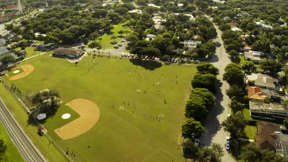 Soccer Fields Miami Shores Park Florida Aerial Video