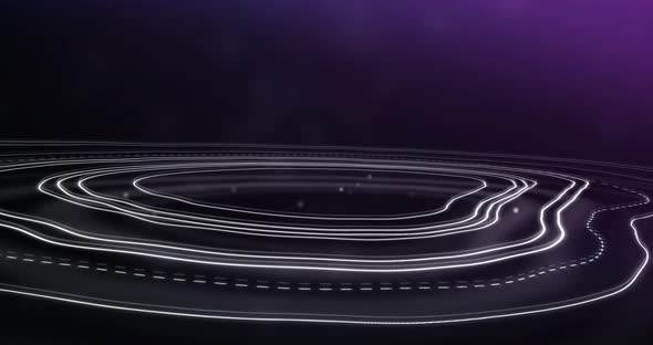 Animation of glowing lines in circular motion against purple background alt