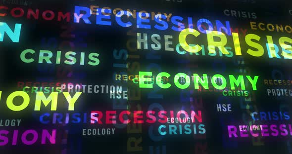 Crisis economy and recession text loop abstract concept