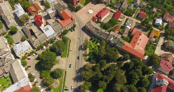 Panoramic Aerial drone view of small town