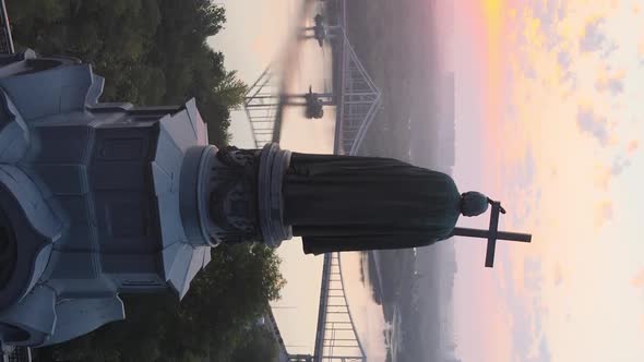 Vertical Video  Monument To Vladimir the Great at Dawn in the Morning