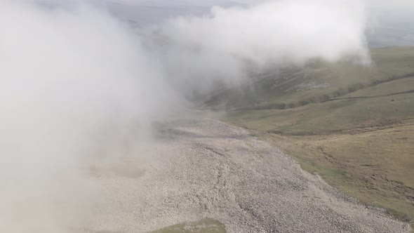 Scenic aerial view of moving white clouds at Abuli Mountain. Georgia