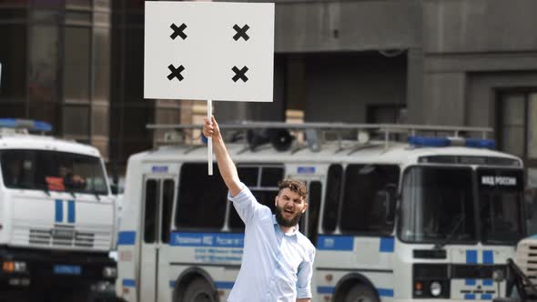 Man at Picket Rally. Hooligan on Strike. Rebel at Riot. Bully on demonstrate. Political Revolution.