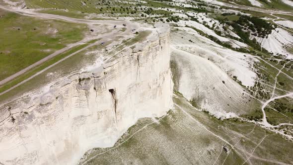 White Chalk Limestone Rock Against a Blue Sky Aerial View