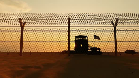 United States Military Border Area and Soldier on Duty