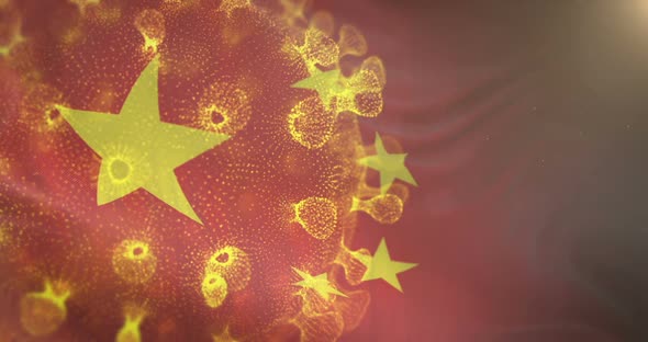 Chinese Flag With Corona Virus Bacteria