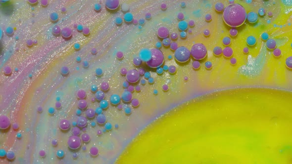 Fantastic Structure of Colorful Oil Paint and Ink Bubbles Chaotic Motion Abstract Colorful Paint