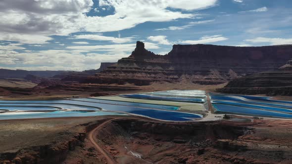 Evaporation Pond In The Desert Of Canyonlands National Park In Utah - aerial drone shot