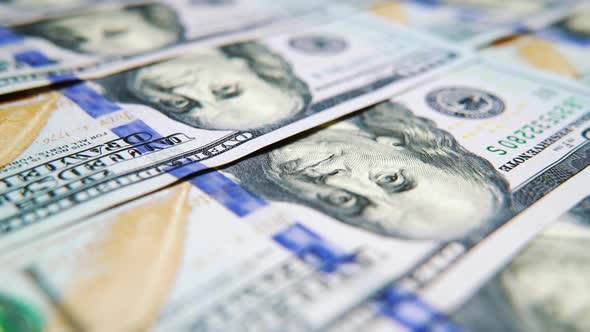 Macro American Dollars Arranged in Row