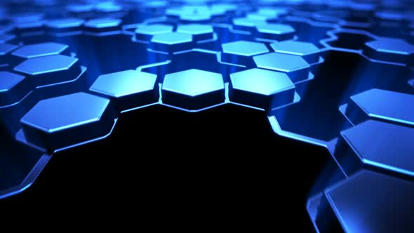 Infinite net of connected navy blue hexagons. Inspiring background. Loopable. HD