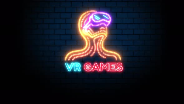 VR Games Virtual Reality Neon Sign on Wall