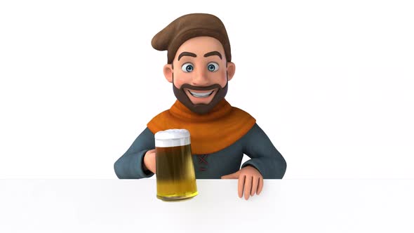 Fun 3D cartoon medieval man with a beer
