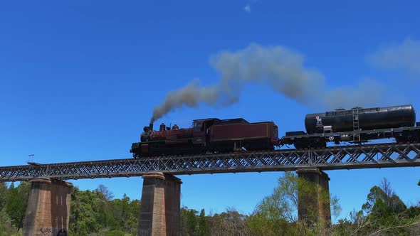 The Southern Downs Steam Railway (Warwick) Steam Train travelling over The Red Bridge Stanthorpe Que