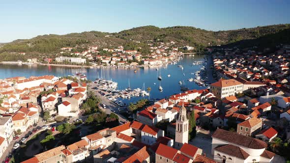 Aerial View of Vela Luka Town on Korcula Island Croatia