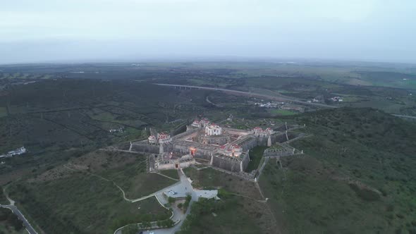 Aerial drone view of Forte Nossa Senhora da Graca fort in Elvas, Portugal