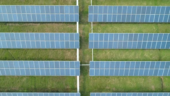 Aerial Top Down View of Solar Panels Farm Solar Cell Station