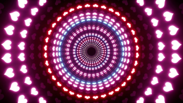 Flickering Red and Blue Hearts Pattern Light Tunnel Loop