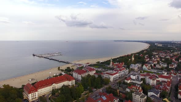 Aerial view of the cityscape of Sopot in the evening, Poland