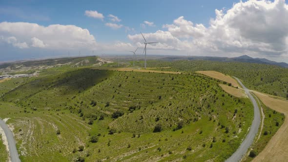 Contemporary Wind Power Plant in Mountains, Eco-Friendly Power Generation