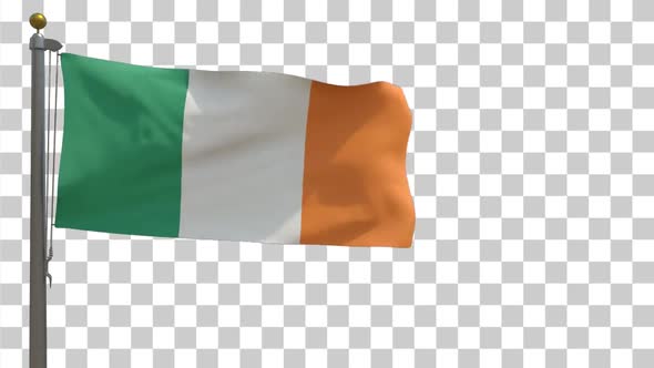 Ireland Flag on Flagpole with Alpha Channel