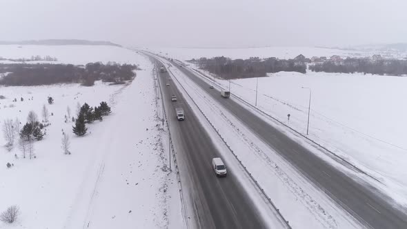 Aerial view of winter highway 02