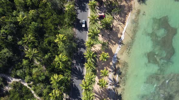 Caribbean Beach Road Aerial Shot