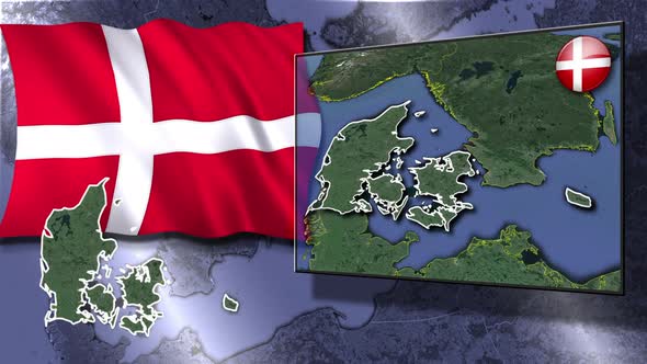 Denmark Flag And Map Animation