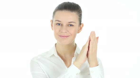 Clapping, Applauding Woman, White Background