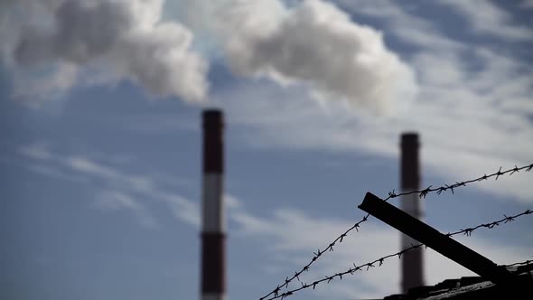 Smoke Comes From the Chimney. Air Pollution. Slow Motion. Ecology. Kyiv. Ukraine