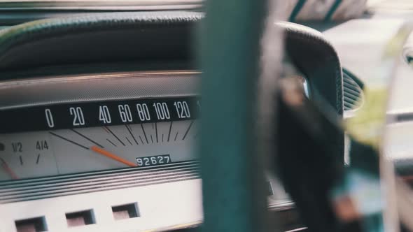 Car Retro Dashboard. Vintage Retro Speedometer and Instrument Panel of Old Car