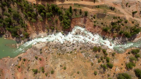 Mountain River High in the Mountains Aerial Shot