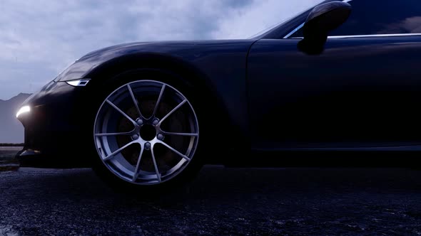 Close-up Black Luxury Sports Car