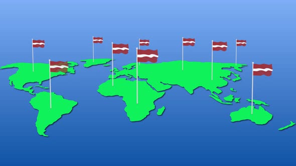 Latvia National Flag Fly On Earth Map Animation