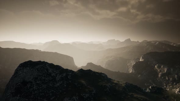 Dramatic Sky Over Steps in a Mountain