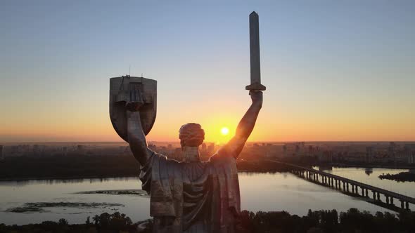 Monument Motherland in the Morning. Kyiv, Ukraine. Aerial View