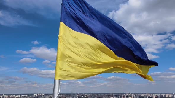 Kyiv - National Flag of Ukraine By Day. Aerial View. Kiev