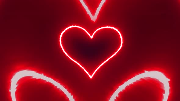 Red Neon Heart Particles Tunnel Abstract Romantic Valentine Glowing Lights Background 4K Looped