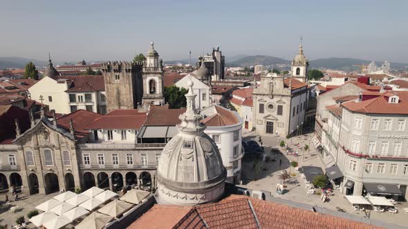 Lapa Church and Praca da Republica on summer sunny day. Historical downtown Braga, Portugal