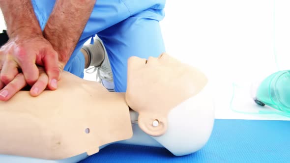 Male paramedic during cardiopulmonary resuscitation training