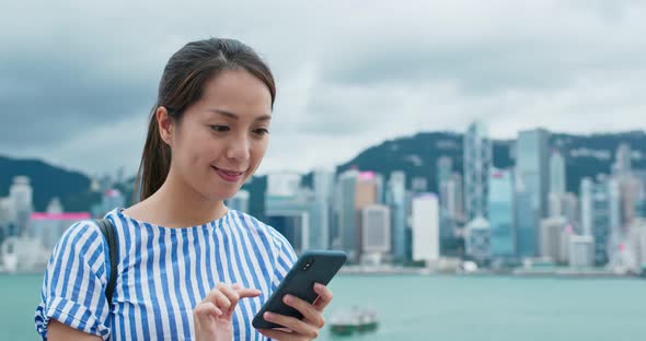 Woman Use of Mobile Phone in Hong Kong City