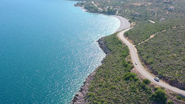 Aerial shooting summer seascape of the Mediterranean sea.