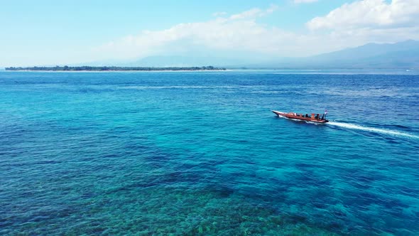 Aerial view tourism of luxury bay beach journey by blue lagoon and white sandy background of a daytr