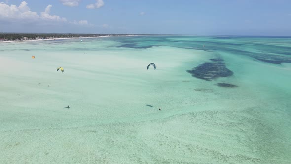 Zanzibar Tanzania  Kitesurfing Near the Shore Slow Motion