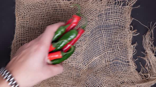 Red and Green Hot Chili Pepper in a Rustic Style