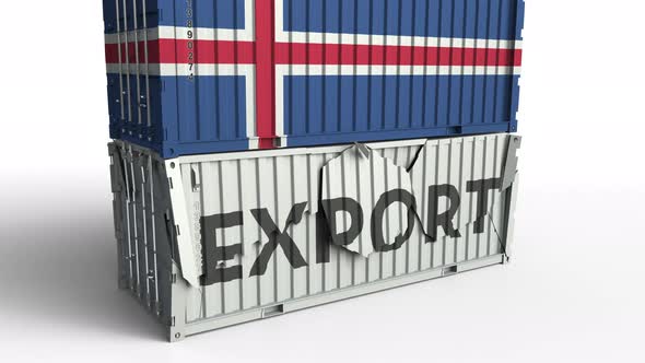 Container with Flag of Iceland Breaks Container with EXPORT Text alt