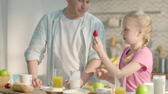 Family Breakfast at Home Happy Father Kids and Mother