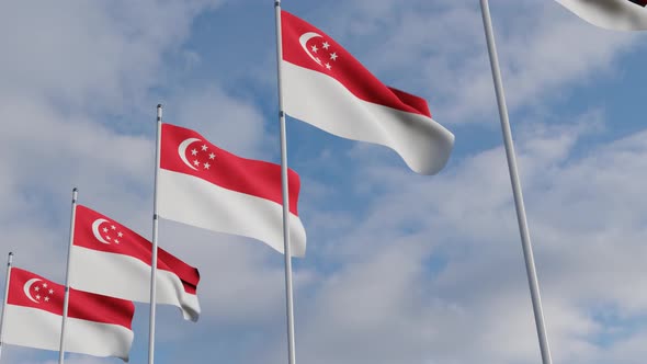 Waving Flags Of The Singapore blue sky
