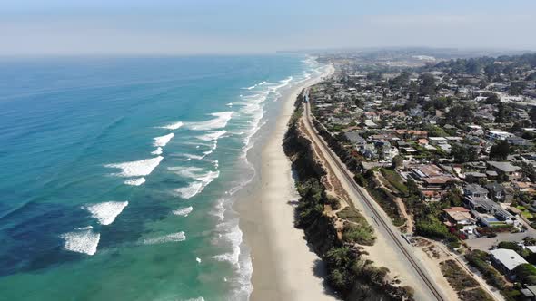 Amtrak on the coastline in Del Mar, San Diego, California